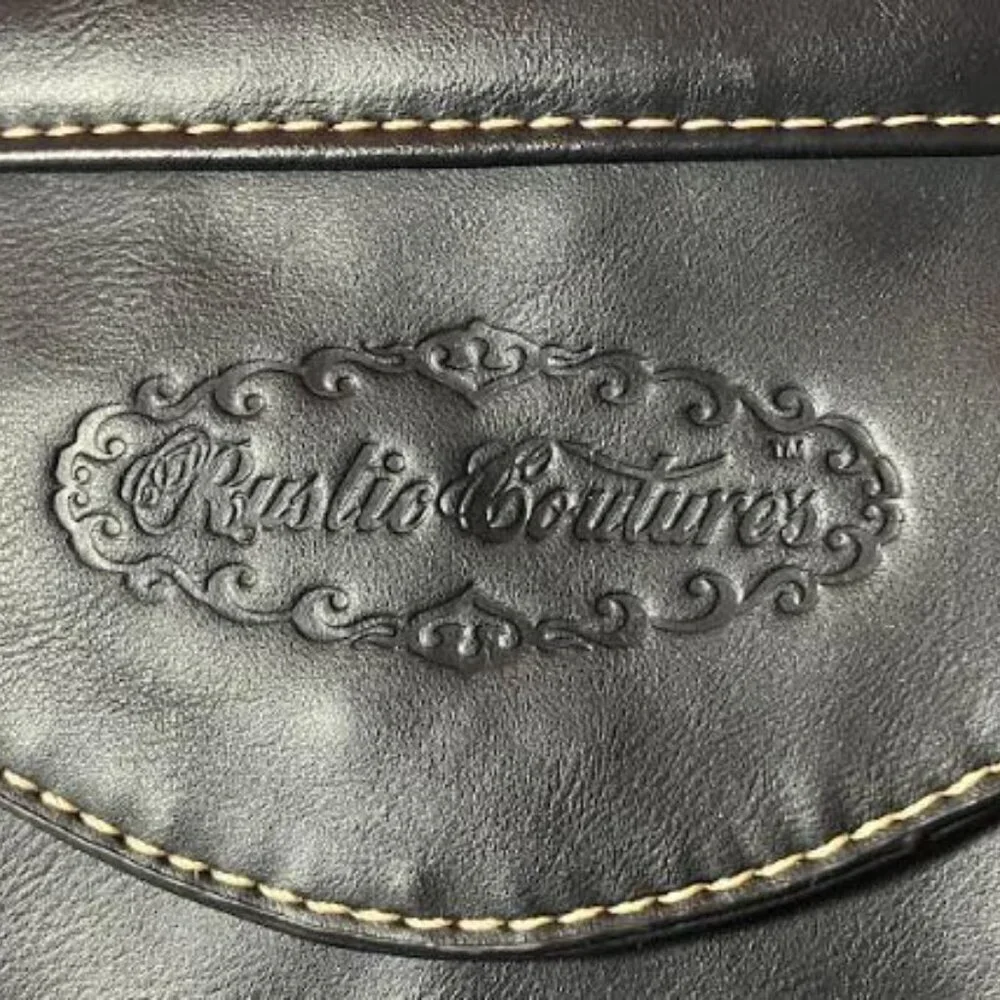 Rustic Coutures Crossbody Faux Leather Black Pouch with Silver Cross OS GUC